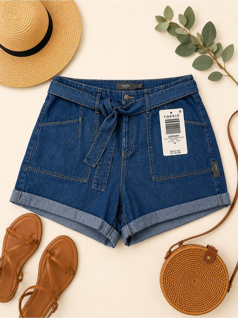 Torrid Tie Waist Denim Shorts Size 16 NWT Linen Blend